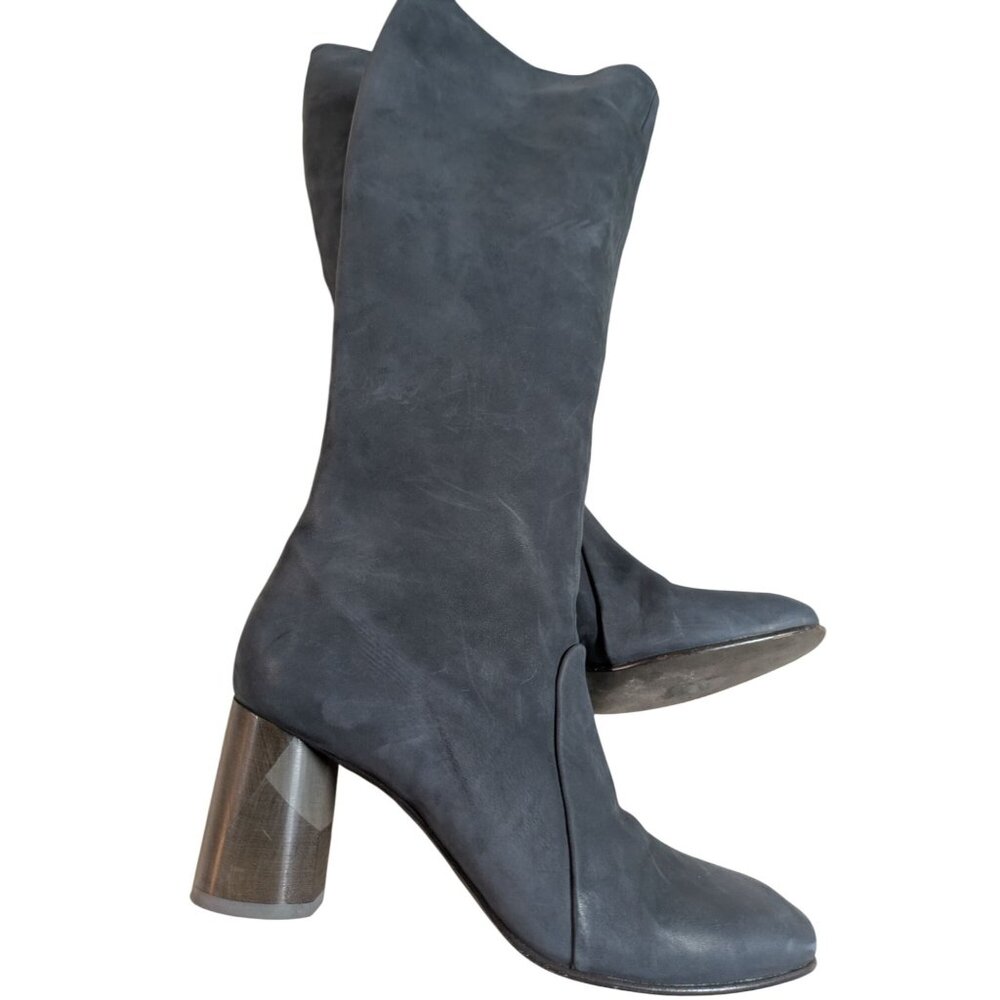 Coclico Lilac Leather Navy Tall Boots Block Heel & Side Zipper Design, Size 38